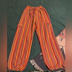 Orange Multicolored Hippie Pants